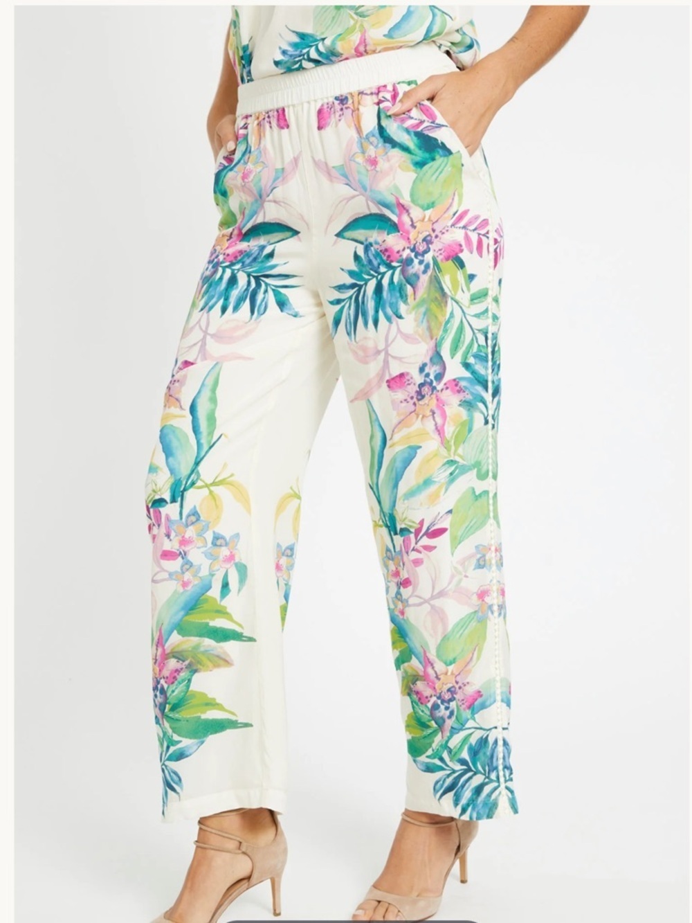 CABALLERO MAX AMAKHALA PANT Tropical Print Elastic-Waist Wide Leg XS